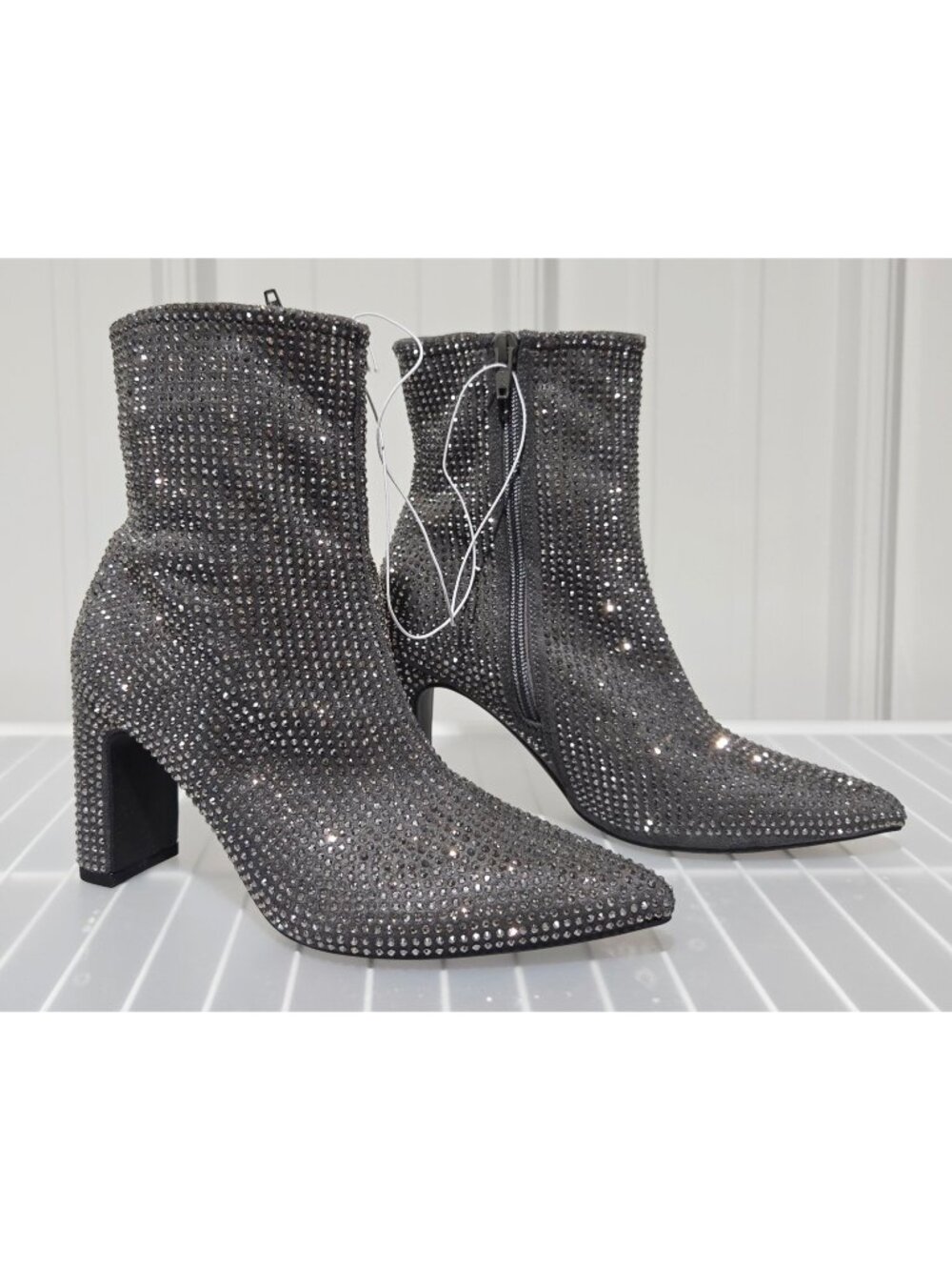 A New Day Gloria Silver & Gray Rhinestone Covered 3" Heel Boots -- Women's 6